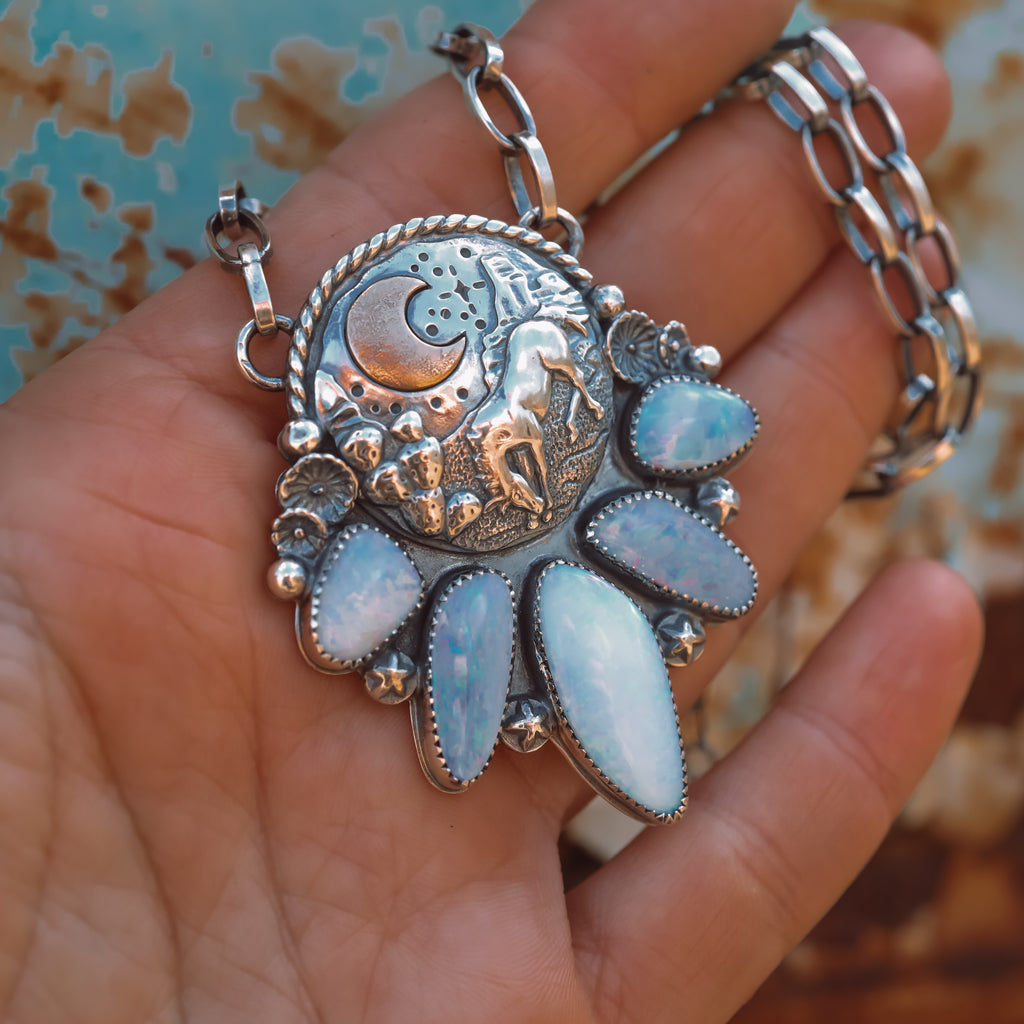 'Desert Storyteller' Bronkey Mustang Necklace - Australian Opal