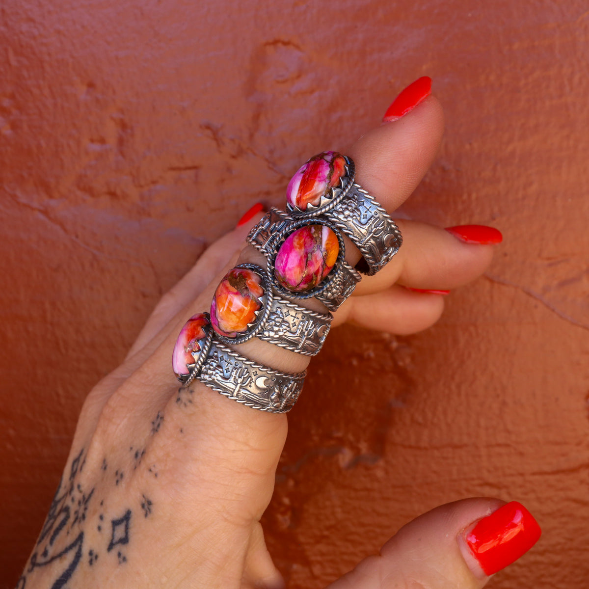 ‘Desert Day & Night' Storyteller Ring - Orange Dahlia - Size 8.25  - Pick Option