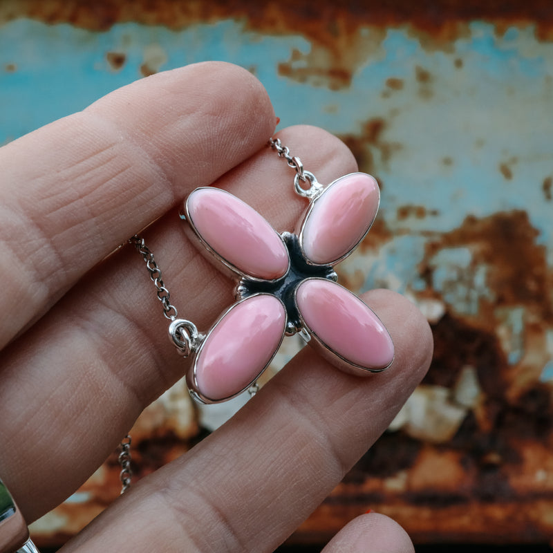 'Cross' Necklace - Pink Conch