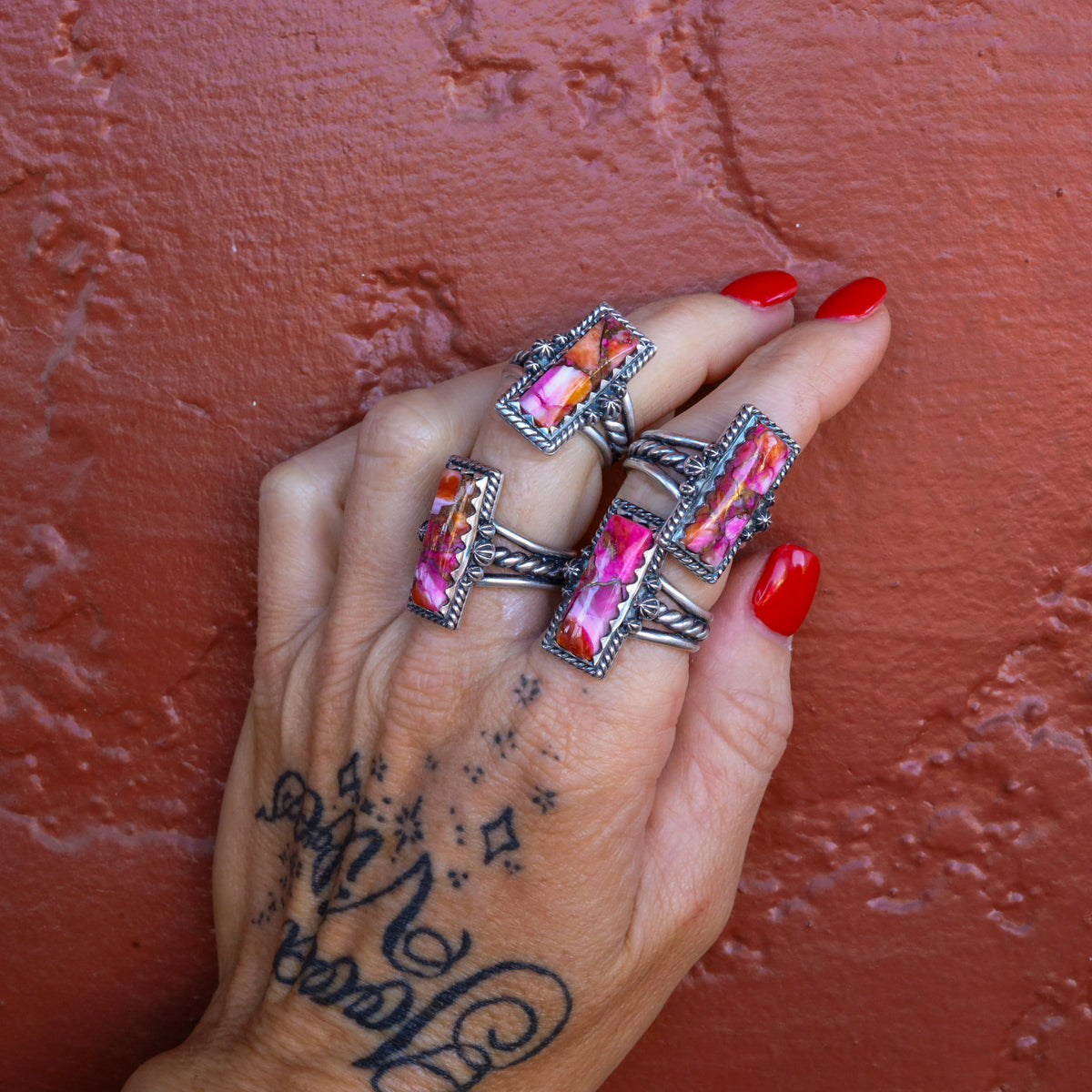 ‘Bar Ring’ - Orange Dahlia - Size 9 - Pick Option