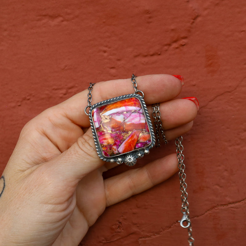 ‘Chonky Square' Statement Necklace - Orange Dahlia - Pick Option
