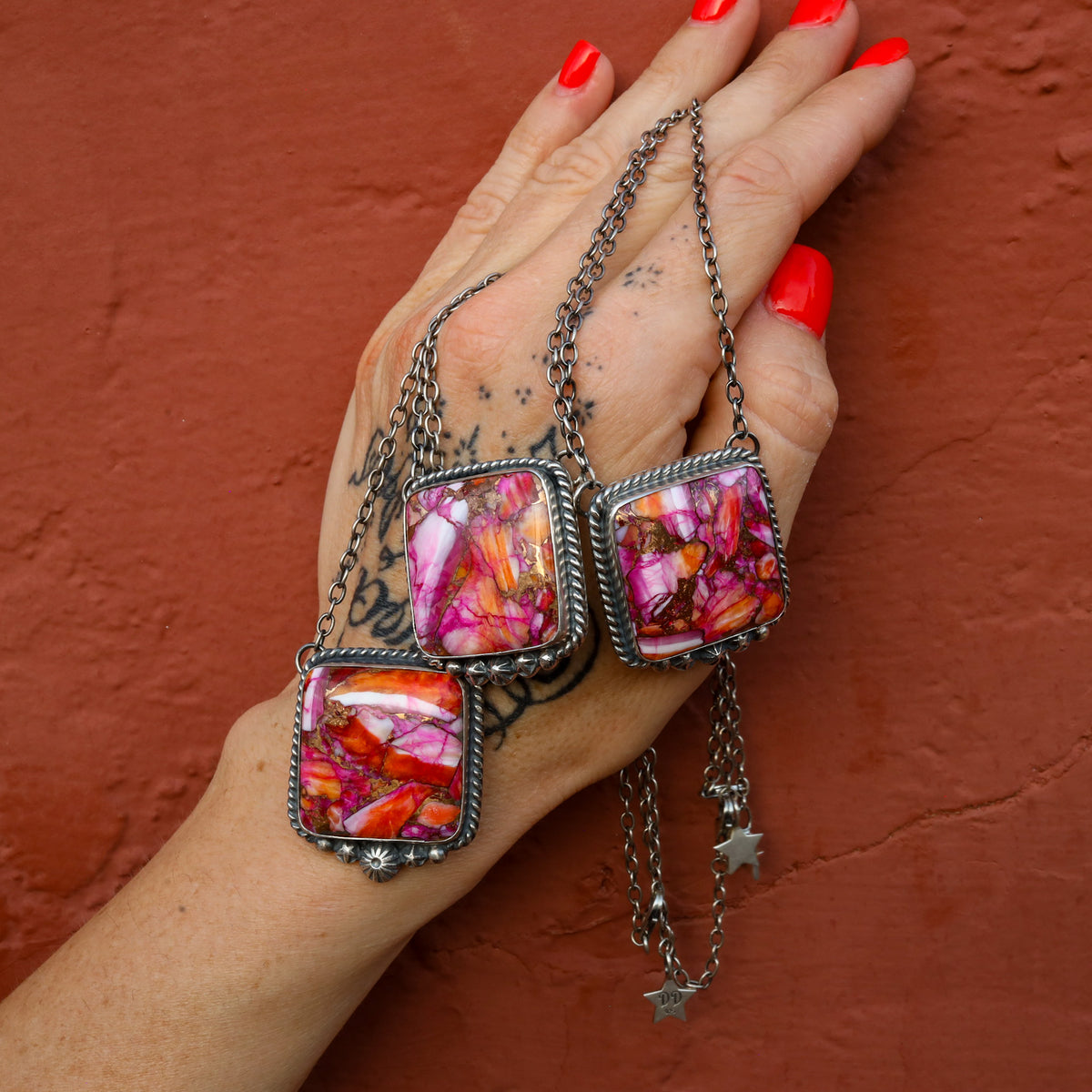 ‘Chonky Square' Statement Necklace - Orange Dahlia - Pick Option