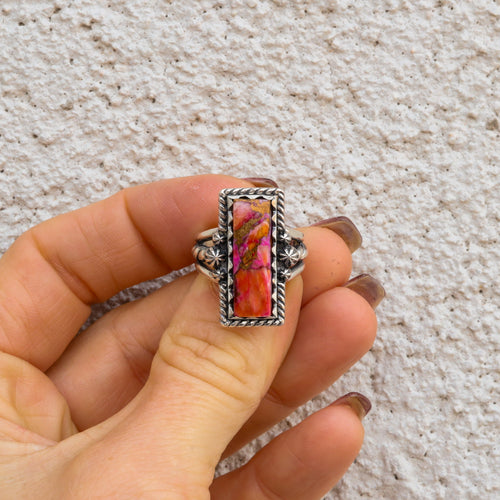 ‘Bar Ring’ - Orange Dahlia - Size 7 - Pick Option