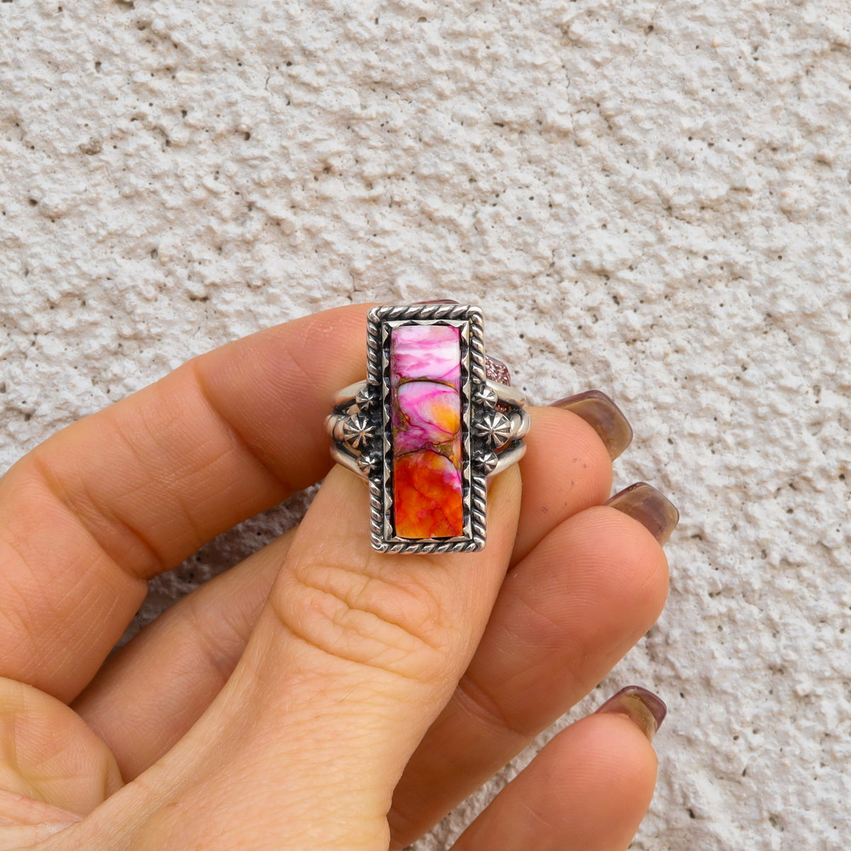 ‘Bar Ring’ - Orange Dahlia - Size 7 - Pick Option