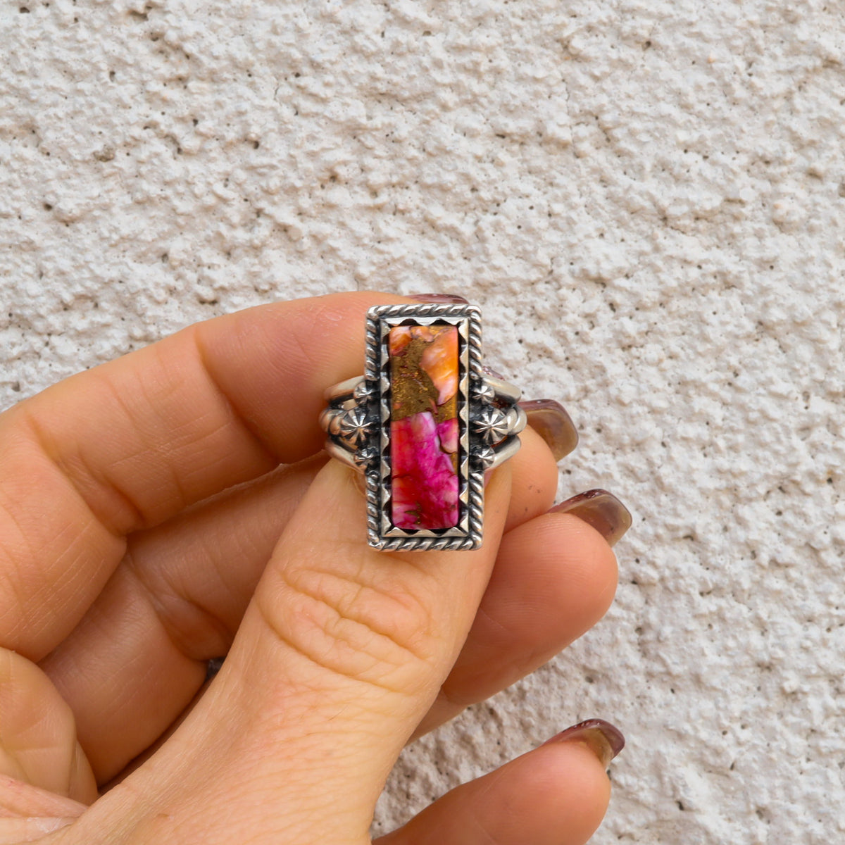 ‘Bar Ring’ - Orange Dahlia - Size 7 - Pick Option