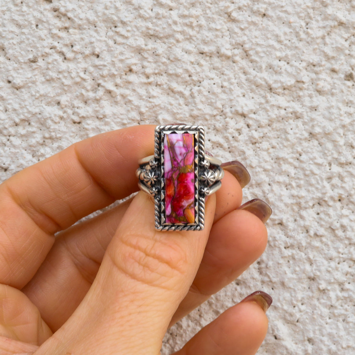 ‘Bar Ring’ - Orange Dahlia - Size 7 - Pick Option