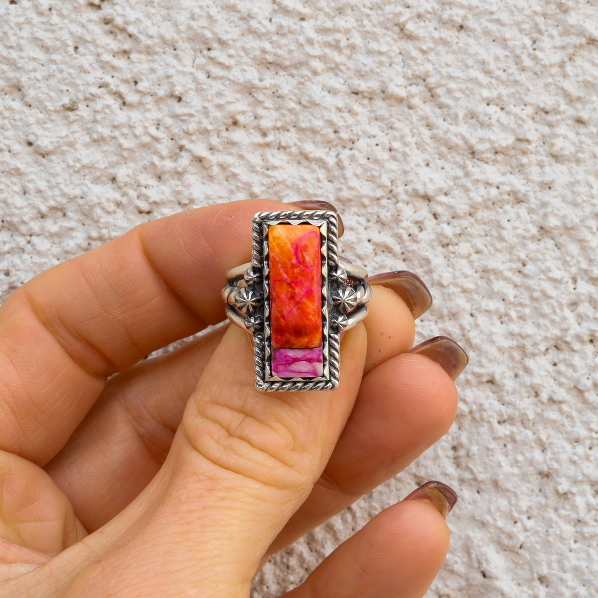 ‘Bar Ring’ - Orange Dahlia - Size 7 - Pick Option