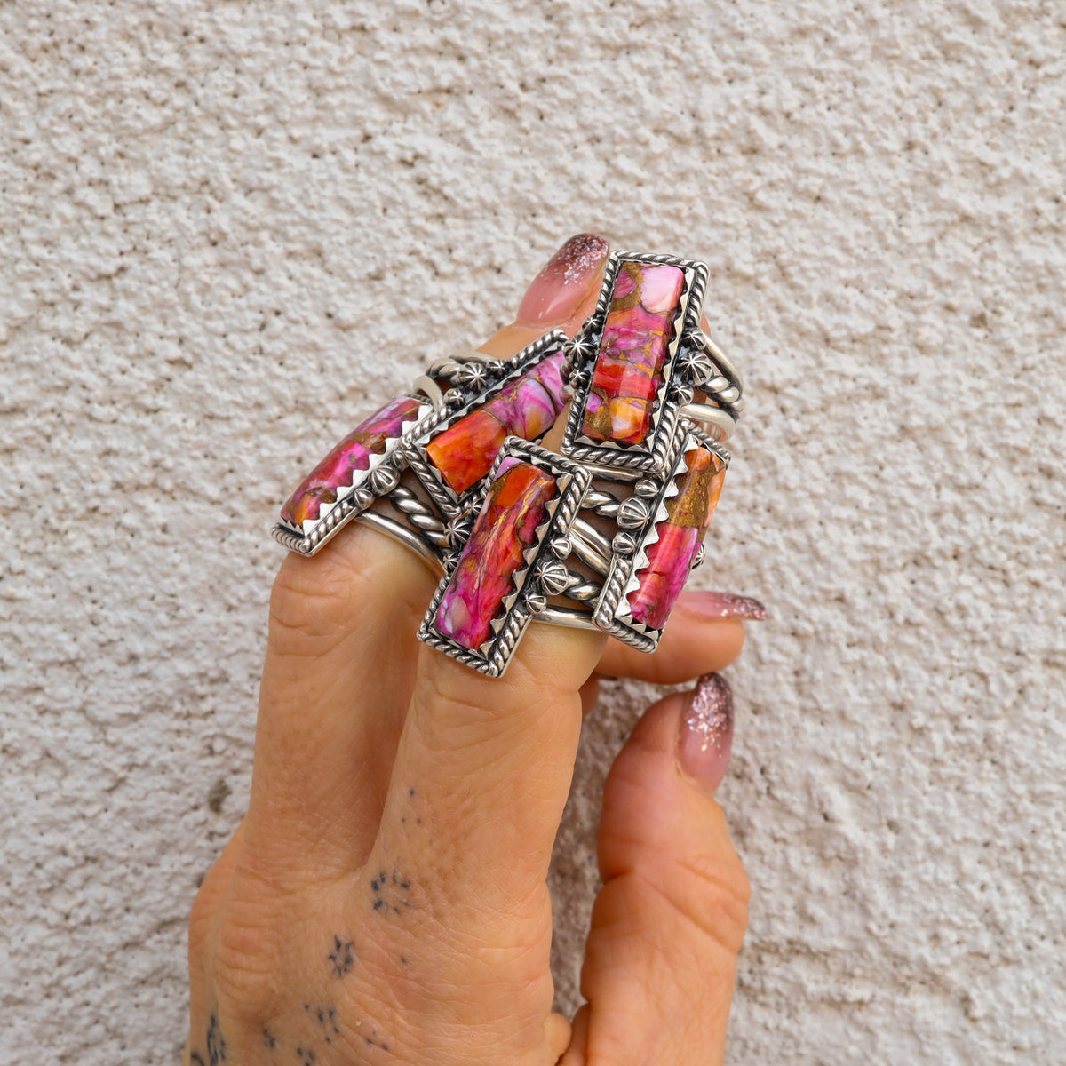 ‘Bar Ring’ - Orange Dahlia - Size 7 - Pick Option