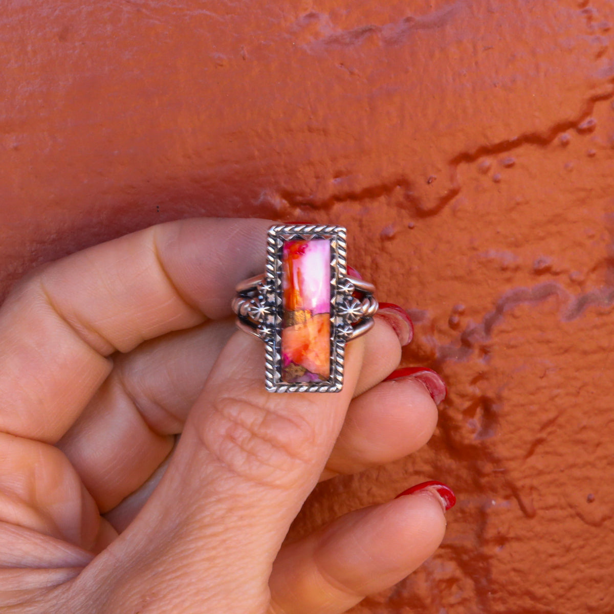 ‘Bar Ring’ - Orange Dahlia - Size 8 - Pick Option