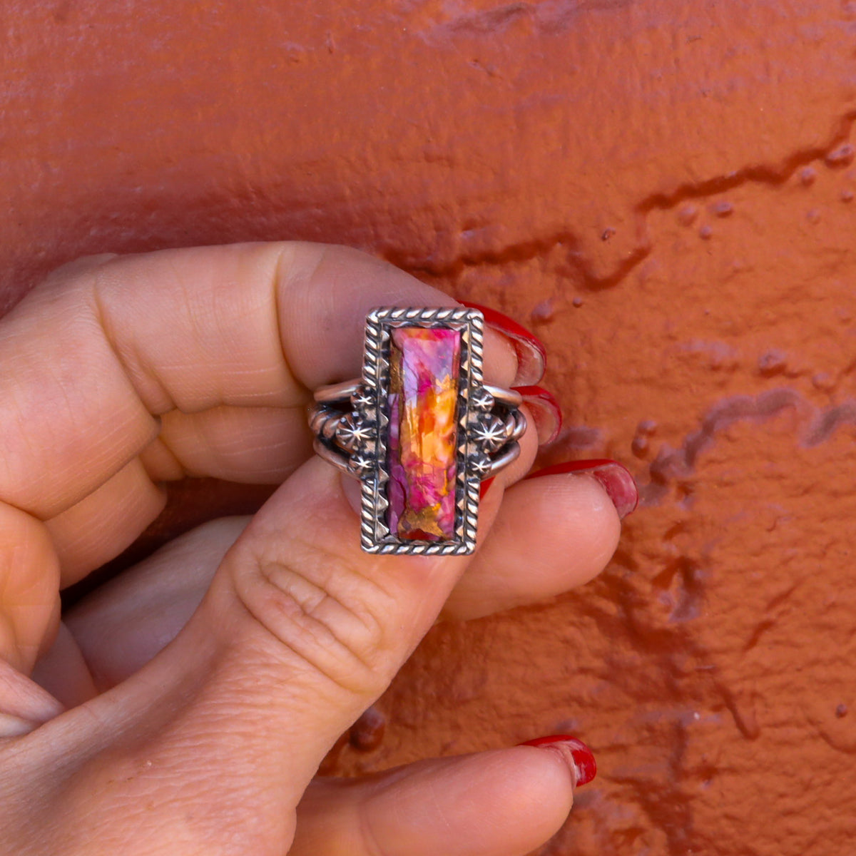 ‘Bar Ring’ - Orange Dahlia - Size 8 - Pick Option