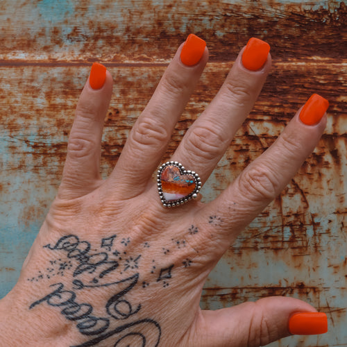'Starburst' Orange Dahlia Ring - Size 9.75