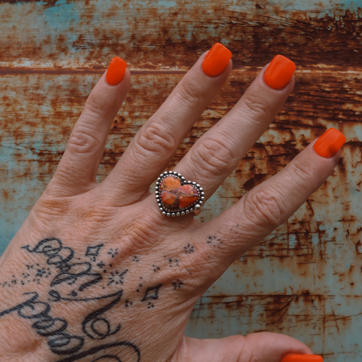 'Starburst' Orange Dahlia Ring - Size 8