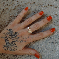 ‘Boot Stitch' Floating Ring - White Crystal - 18K Gold