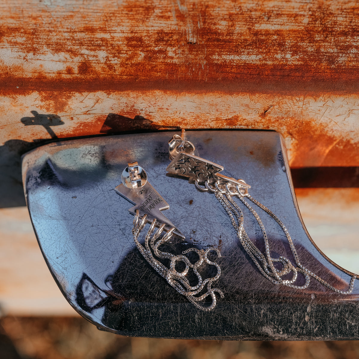 ‘Fringe' Bolt Earrings - Sterling Silver