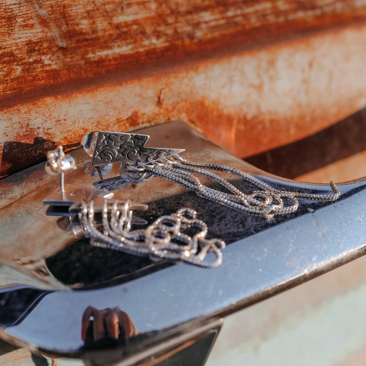 ‘Fringe' Bolt Earrings - Sterling Silver